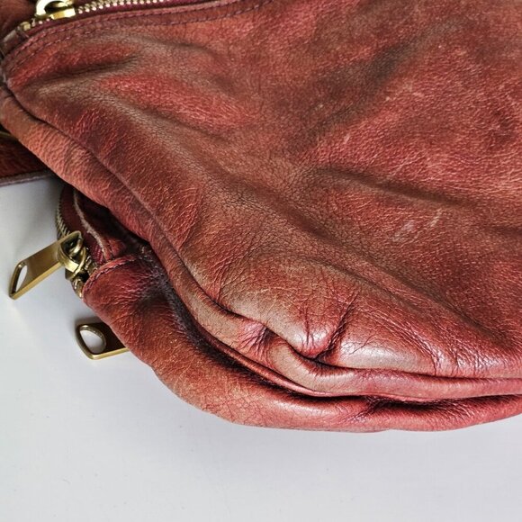 Liebeskind Crossbody Bag Anny Fire Red Aged Leather Zip Flannel Plaid Lined Boho - Picture 16 of 16